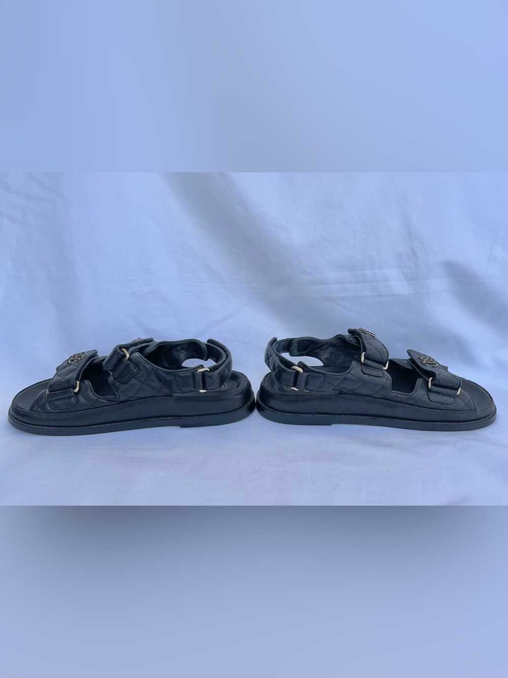 CHANEL Women's Black Leather Quilted Dad CC Slide Birkenstock Sandals Size 38 - Picture 6 of 12